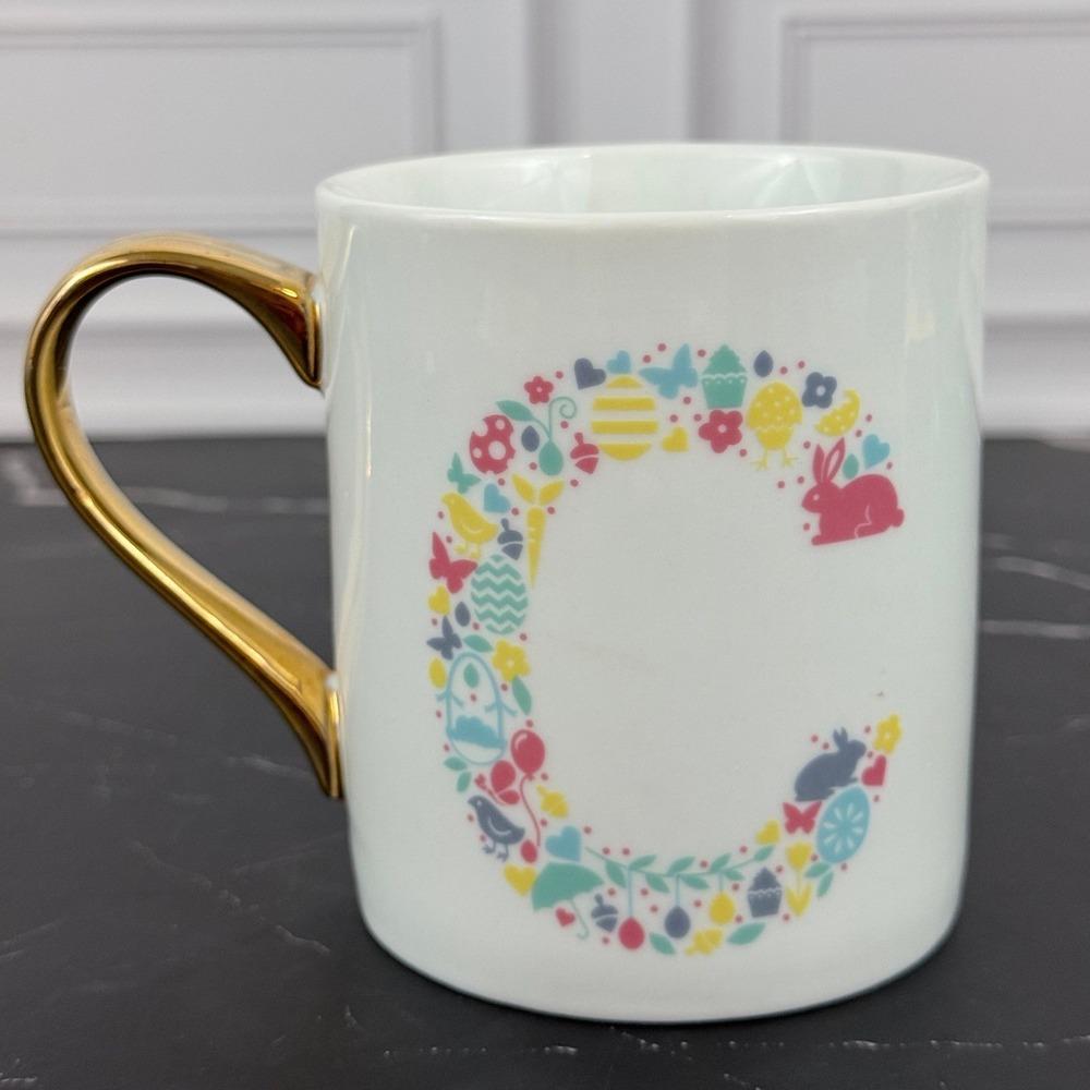 Ciroa With Love Easter Eggs Bunnies Monagram Mug Letter "C" 4" Tall ~ Mint!